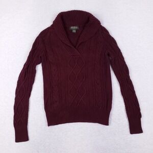 Eddie Bauer Cable Knit Shawl Collar Sweater Small Burgundy